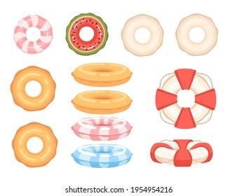 Set of different shapes and colors swimming circles vector illustration on white background