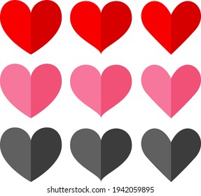 Set of different shapes and colour of heart illustration