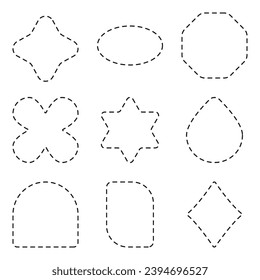 Set of different shapes with cut lines. Dash line shapes.