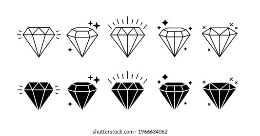 Set different shapes gemstones. Diamond line art design elements. Vector illustration.