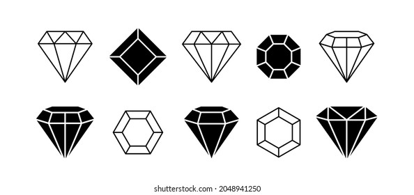 Set different shapes gemstones. Diamond line art design elements. Vector illustration.