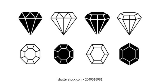 Establece las piedras preciosas de diferentes formas. Elementos de diseño artístico de la línea de diamantes. Ilustración vectorial.