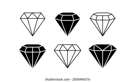 Set different shapes gemstones. Diamond line art design elements. Vector illustration.