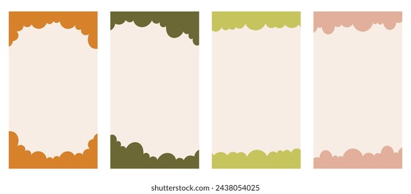 Set of different shapes for headers and footers in vertical stories, promo site. Ornamental frame separator enhancing creative design in a vector flat style. Earth-toned Boho-inspired colors.