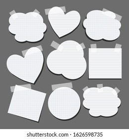 Set of different shapes lined and checkered paper stickers with tape