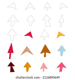 Set of different shapes mouse pointer. .Media social Icons isolated on a white background. Hand drawn vector illustration for graphic and web design.