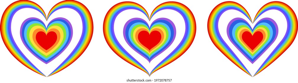 Set of different shapes of rainbow heart illustration