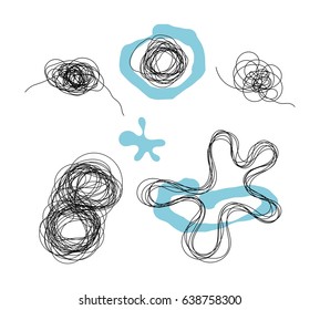 Set of different shapes scribbles isolated on white background. May be used as a brush
