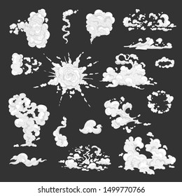 Set of different shapes of smoke. Hand drawn vector illustrations