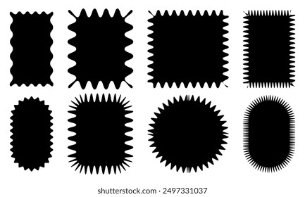 Set or different shapes with squiggly and sharp borders. Jagged patches set. Vector illustration
