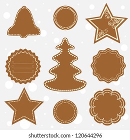 Set of different shapes of tags made in a shape of christmas gingerbread. Vector illustration.
