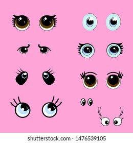 Set of different shapes and types of eyes for use in character design. vector isolated.