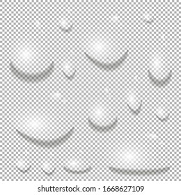 Conjunto de diferentes formas de gotas de agua en una ilustración de fondo transparente