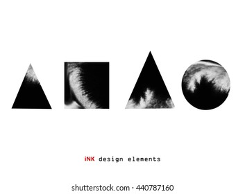 set of different shapes with water/ ink texture. vector design elements