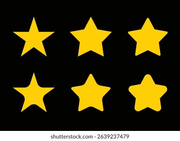 Set of Different Shapes of Yellow Stars isolated on white background