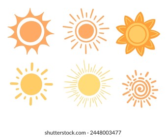 Set of different shapes of yellow sun vector illustration isolated on white background