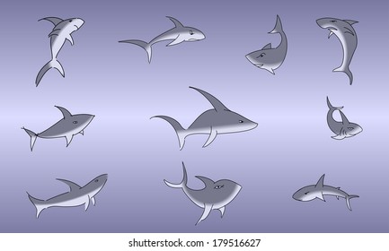 set  of  different sharks with lines