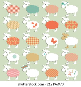 set of different sheep, hand drawn design elements, scrapbook template
