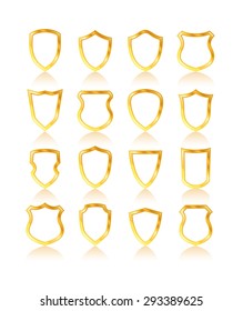 Set of different shield shapes icons with reflection