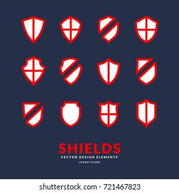 Set of different shields, templates for design of signs. Vector illustration.