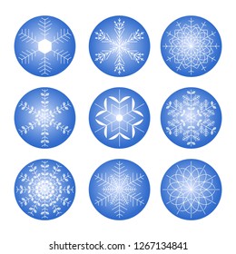 Set of different shining snowflakes icon on a white background. Vector illustration. Eps 10.