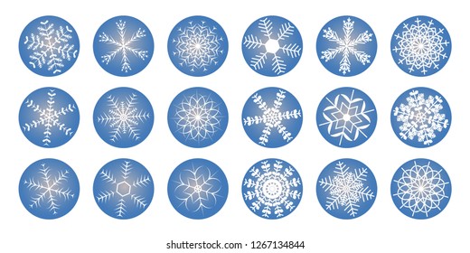 Set of different shining snowflakes icon on a white background. Vector illustration. Eps 10.