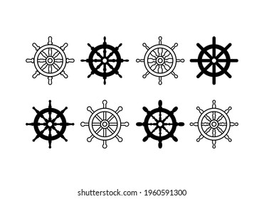 set of different ship wheel icons