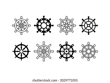 set of different ship wheel icons vector