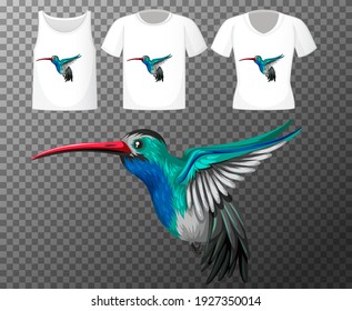 Set of different shirts with little bird cartoon character isolated on transparent background illustration