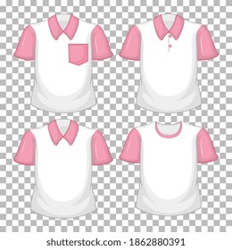 Set of different shirts with pink sleeves isolated on transparent background illustration