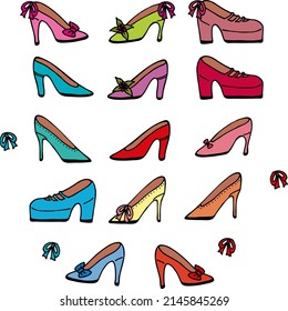 Set of different shoes on white background. Vector image.