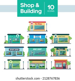 Set of different shop building icons Vector