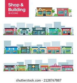 Set verschiedener Shop-Building-Symbole Vektorgrafik