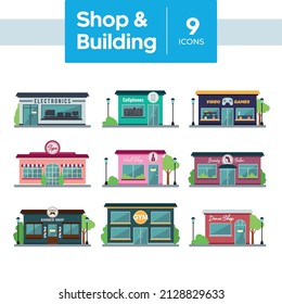 Set of different shop building icons Vector