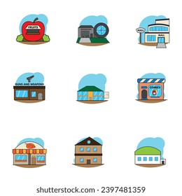 Set of different shop building icons Vector illustration