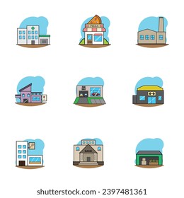 Set of different shop building icons Vector illustration