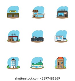 Conjunto de diferentes iconos de construcción de tiendas Ilustración vectorial