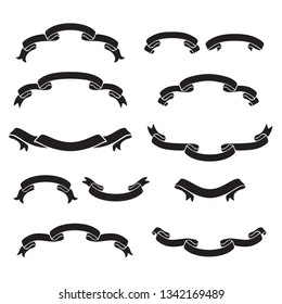 Set of different silhouette heraldic ribbons, isolated black vector icons