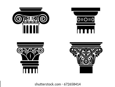 A set of different silhouettes of capitals for architectonic columns. Templates in vector graphics