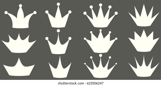 A set of different silhouettes cartoon crowns for princesses