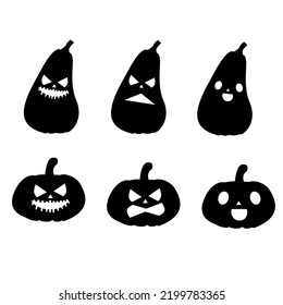 Set of different silhouettes character pumpkin Halloween. Vector illustration