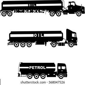 Set of different silhouettes gasoline trucks isolated on a white background. Vector illustration.