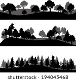 set of different silhouettes of landscape with trees, vector illustration