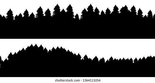 set of different silhouettes of landscape with trees, vector illustration