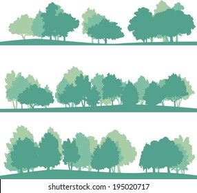 conjunto de diferentes siluetas del paisaje con árboles, ilustración vectorial