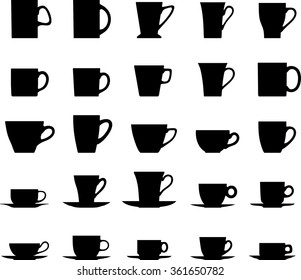 Set of different silhouettes tea cups isolated on white background. Vector illustration.