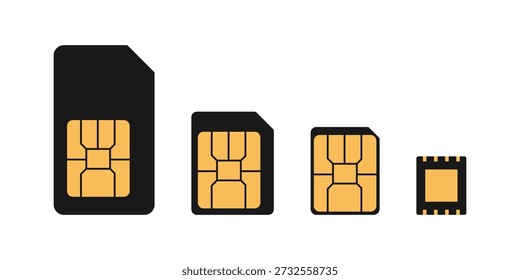 Set of different SIM cards. SIM cards and eSIM icons. SIM card icon