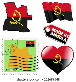 set of different simbols in national colours of Angola