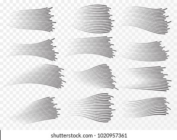 Set of different simple black vector speed lines. Motion effect for your design. Black lines on white background.