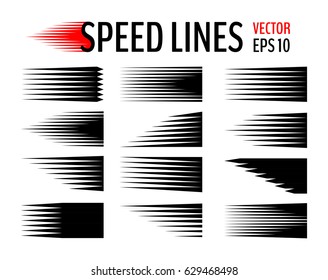 Set Of Different Simple Black Vector Speed Lines 